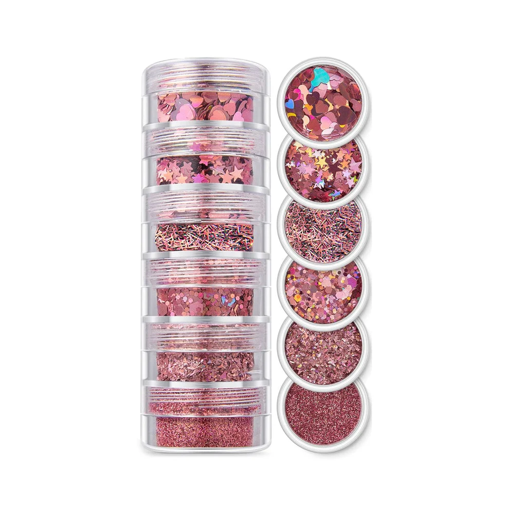6 In 1 Glitter & Chunks Rainbow Pink